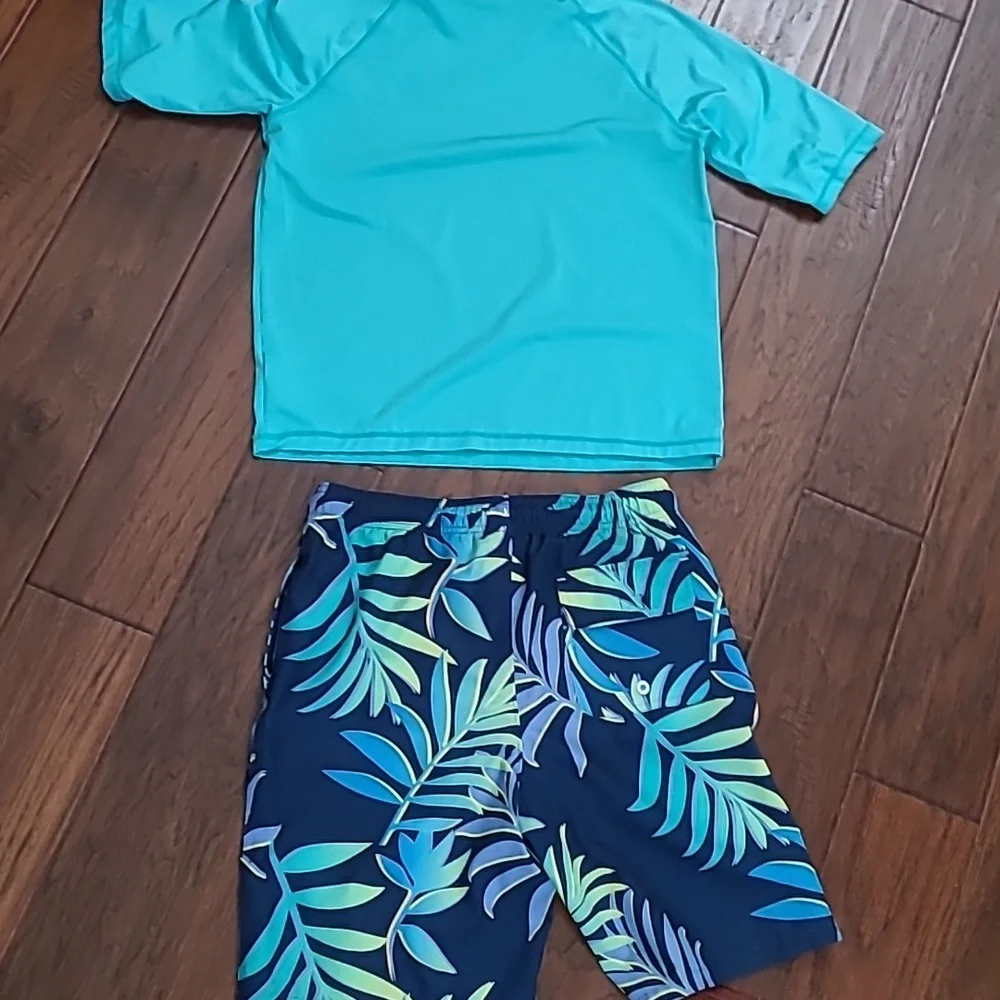 Wonder Nation Blue Tropical Print Rashguard Set size XL (16-18) - Picture 2 of 5